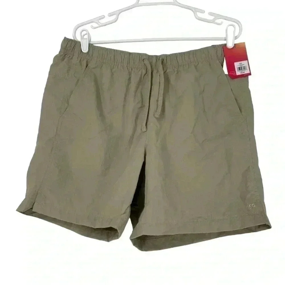 DSG SHORTS MENS LARGE 6” NYLON KHAKI ATHLETIC ACTIVEWEAR ATHLEISURE DRAWSTRING